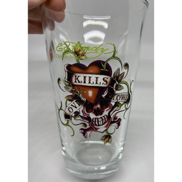 Ed Hardy by Christian Audigier 16 Ounce Love Kills Slowly Pint Glass Barware EUC - Picture 2 of 9
